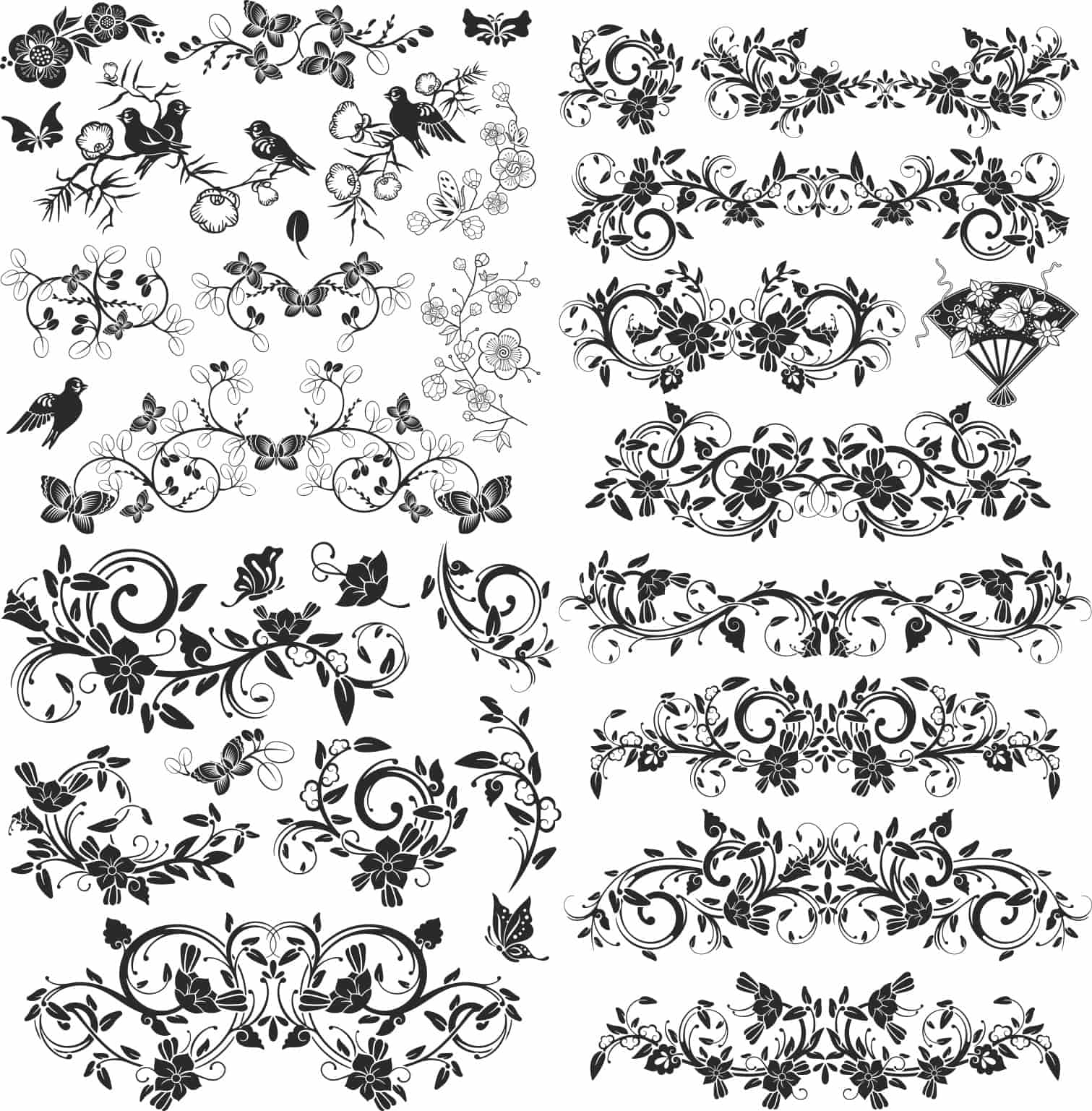 Japanese Style Floral Border Set Free Vector Free Vectors