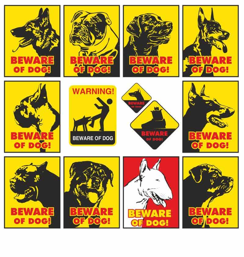 Beware of Dog Warning Signs Set Free Vector Free Vectors