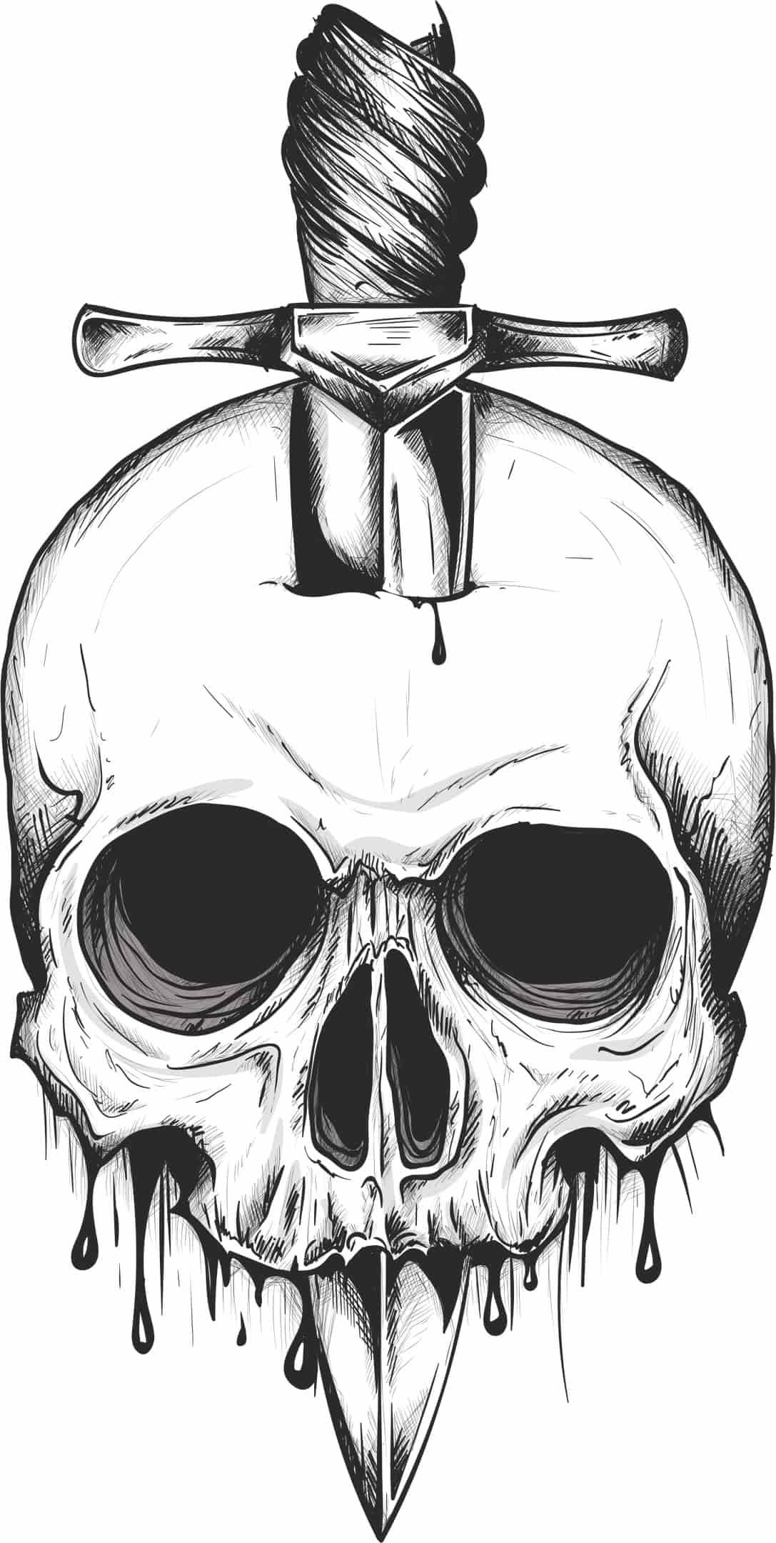Sword in Skull Print Free Vector Free Vectors