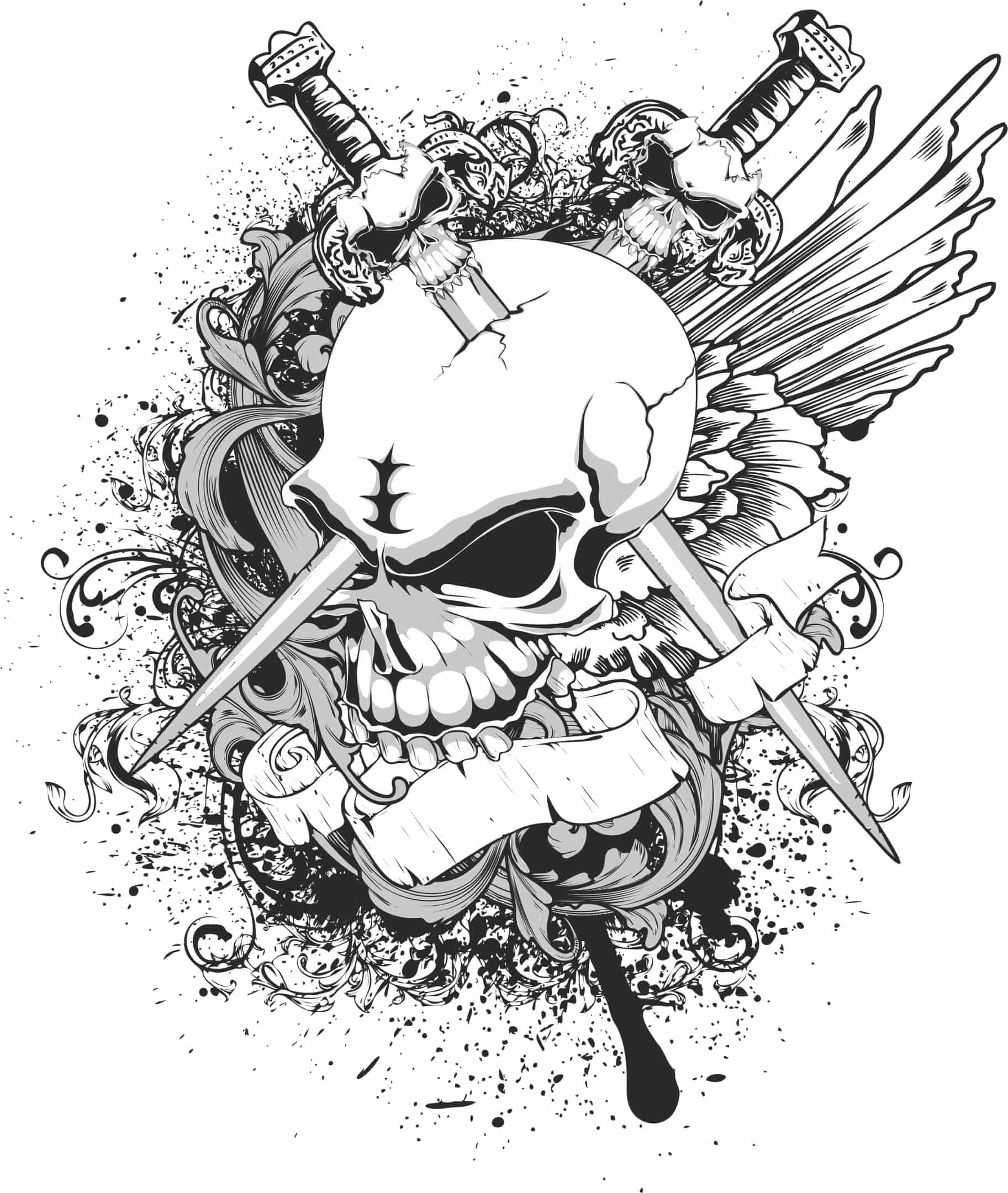 swords in Skull Print Free Vector Free Vectors