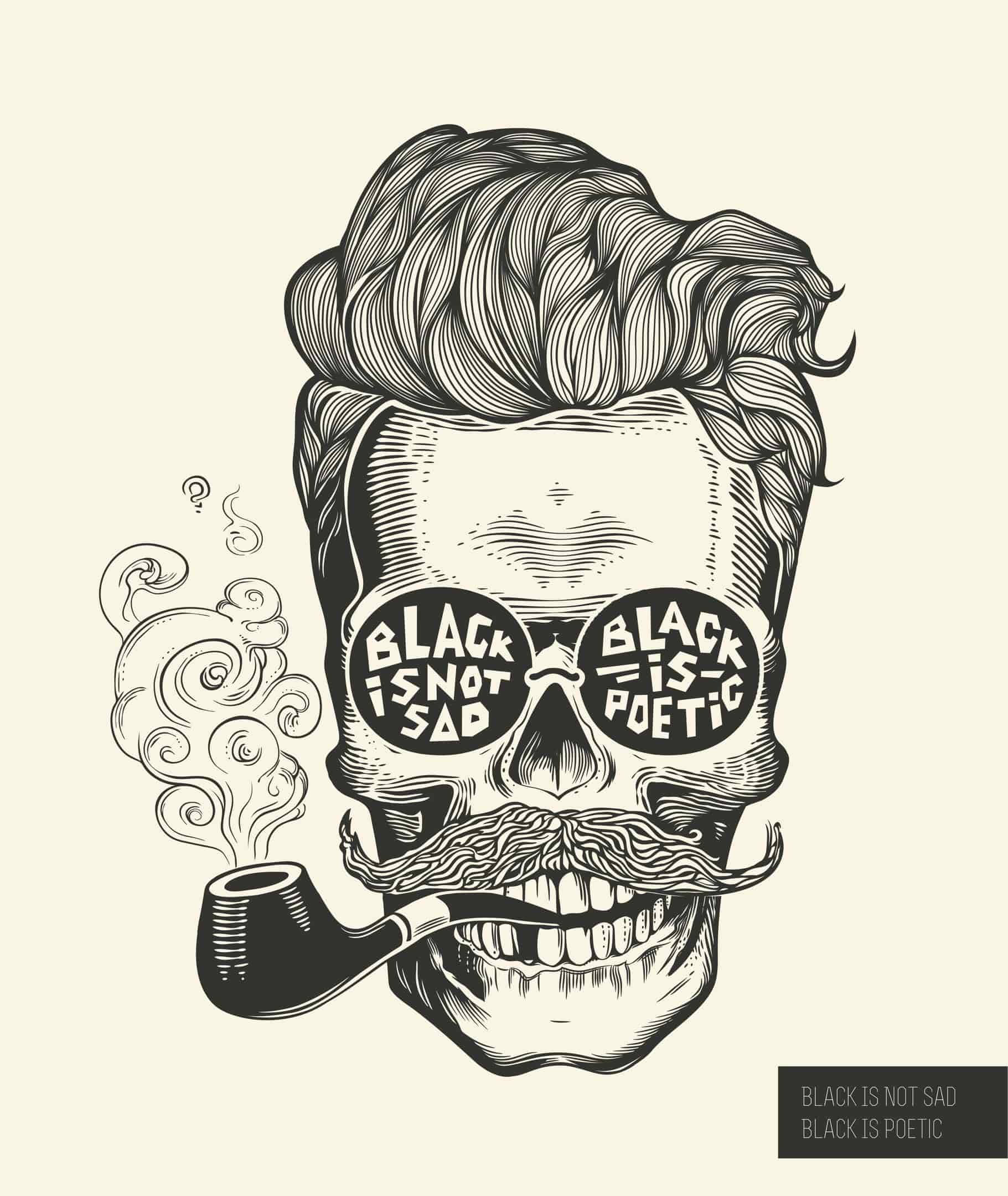 Black Is Not Sad Hipster Skull Silhouette Free Vector Free Vectors