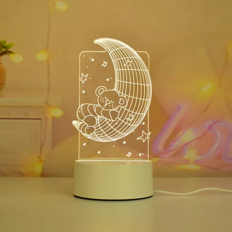 Baby Bear Moon 3D Illusion Lamp Laser Engraved Free Vector Free Vectors