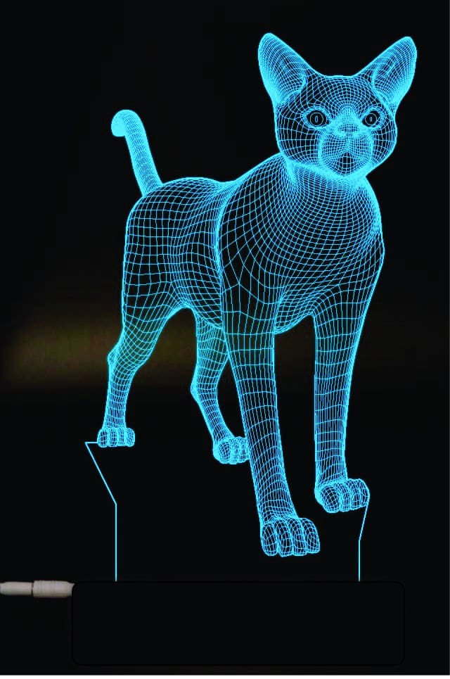 Cat 3D Illusion Lamp Laser Engraved Free Vector Free Vectors