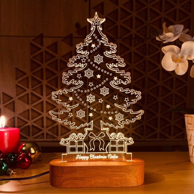 Christmas Tree Acrylic Night Light Illusion Lamp Free DXF File Free Vectors