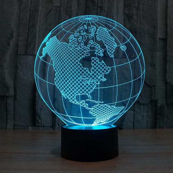 Globe 3D Illusion Night Lamp Laser Engraved Free DXF File Free Vectors