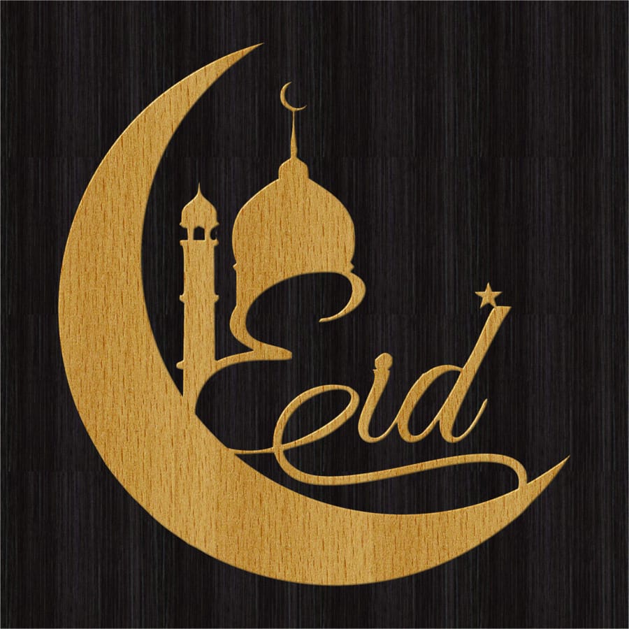 Laser Cut Eid Mubarak with Mosque n Crescent Moon Decor Free Vector Free Vectors