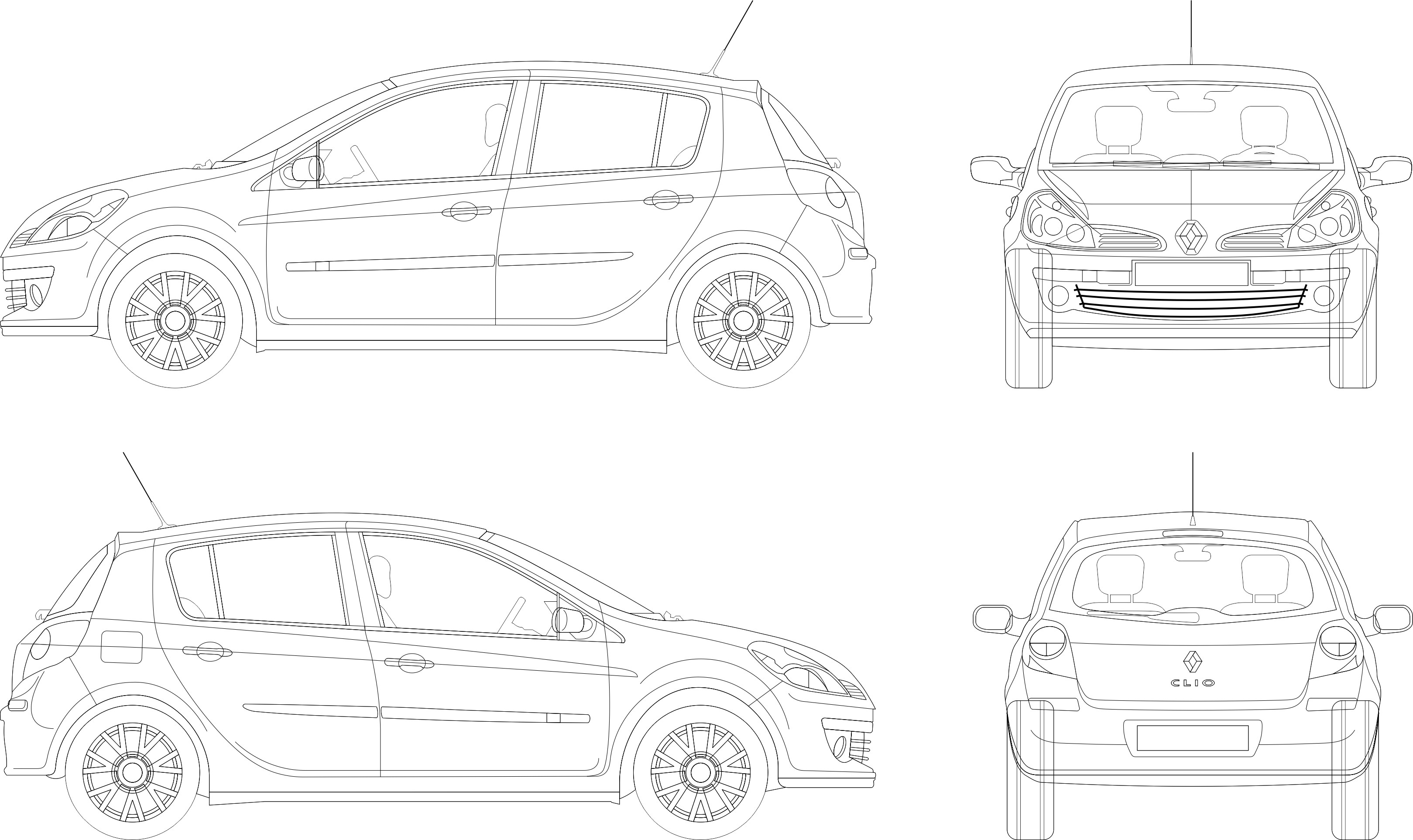 Renault Clio Car LineArt Free Vector Free Vectors
