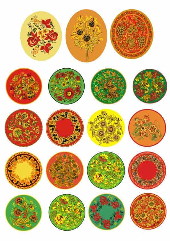 Russian Khokhloma Pattern Circle Set Free Vector Free Vectors