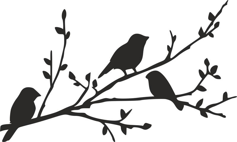 Birds On Branch Silhouette Stencil Free DXF File Free Vectors