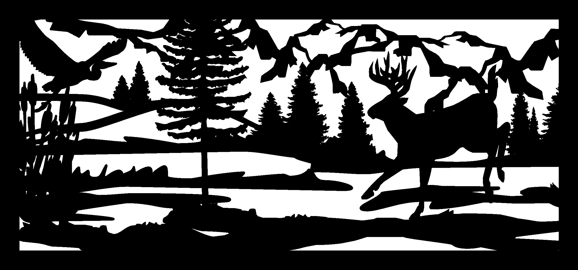 28 X 60 Herron Cattails Water Buck And Mountains Free DXF File Free Vectors