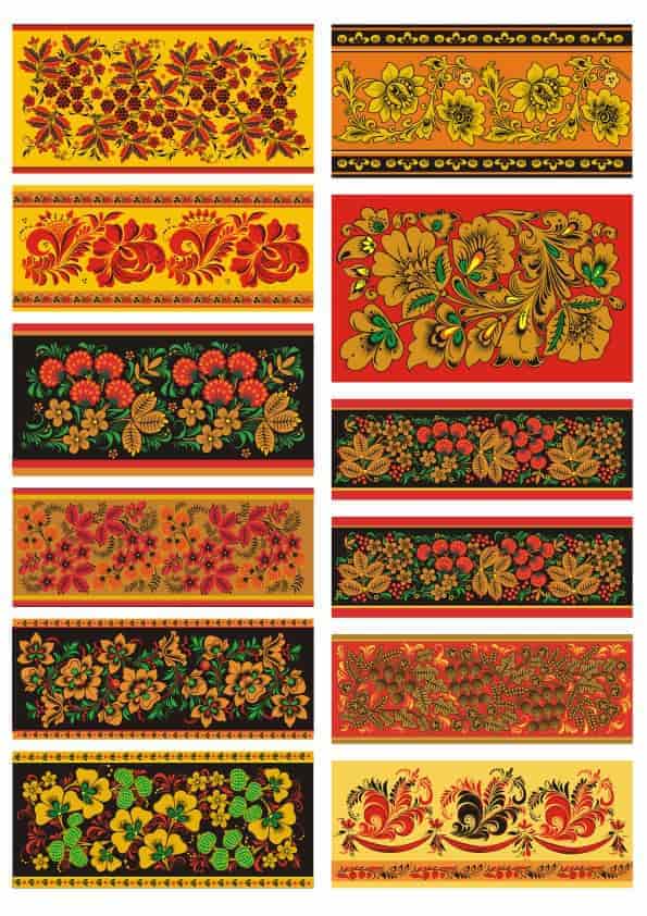 Russian Khokhloma Pattern Seamless Set Free Vector Free Vectors