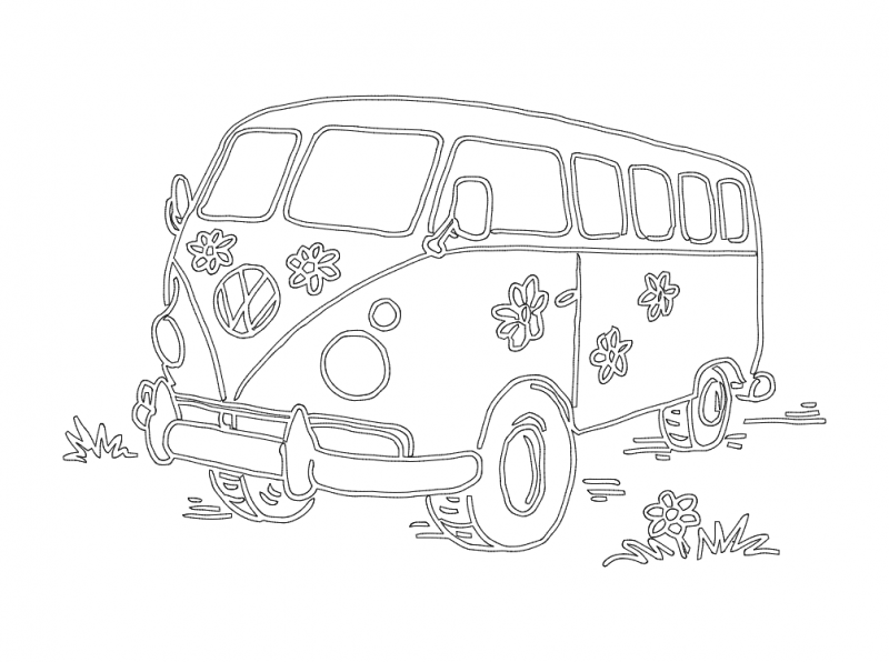 Flower Power Vw Camper Van Free DXF File Free Vectors
