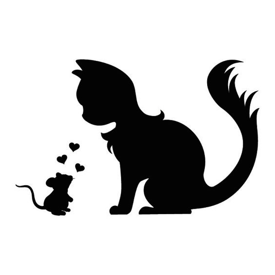 Cute Wall Tattoo Mouse And Cat In Love Silhouette Free DXF File Free Vectors