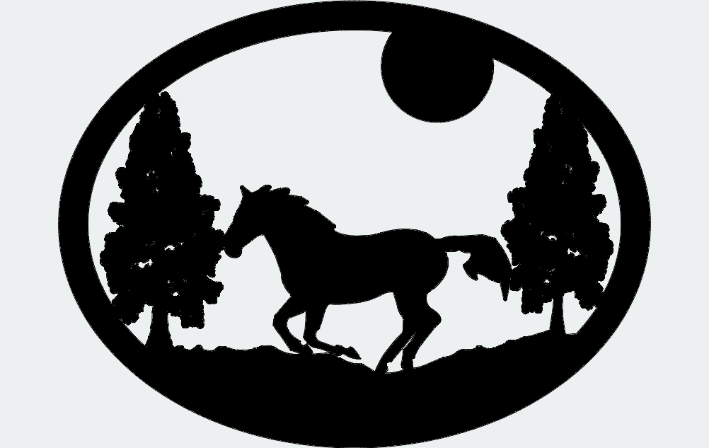 Oval Horse Trees Moon DXF File Free Vectors