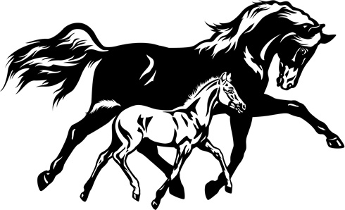 Running Horse With Foal Colt DXF File Free Vectors